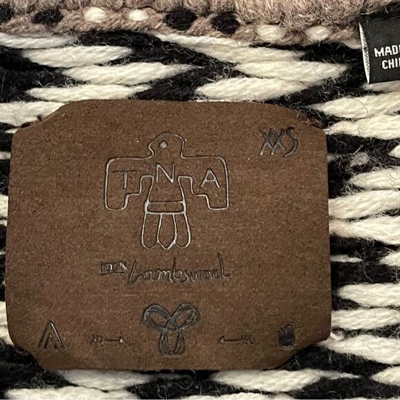 TNA Cardigan Cowichan Wool Chunky Knit Brown Cream Black Sweater Women's XXS Zip - Picture 4 of 9